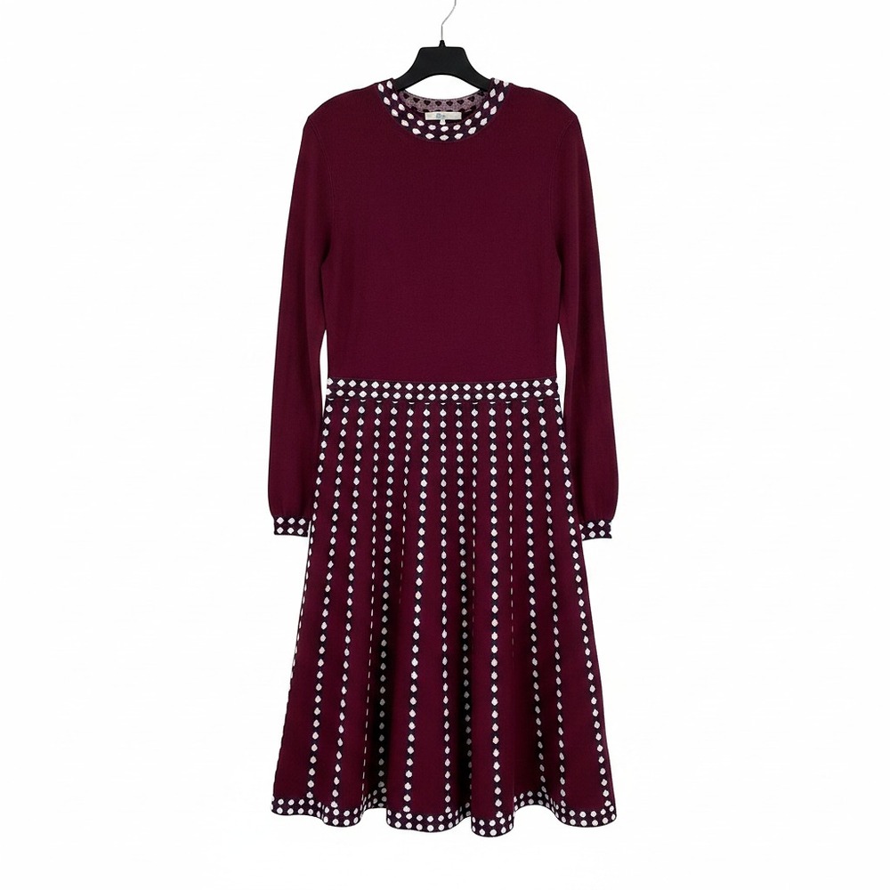 Boden Burgundy & Navy Knit Sweater Midi Dress | Women’s 12